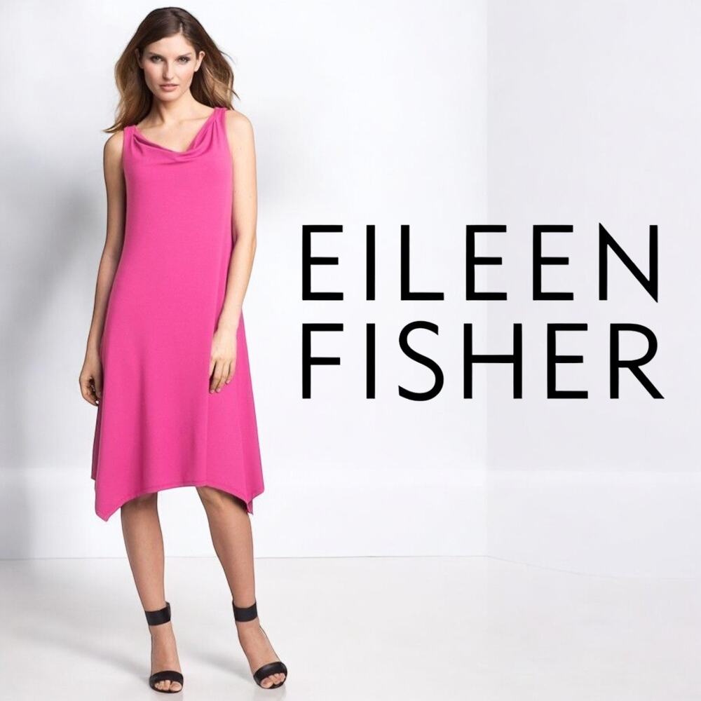 Eileen Fisher Viscose Jersey Cowl‎ Neck Hanker Hem LOTUS Dress M Medium Pink